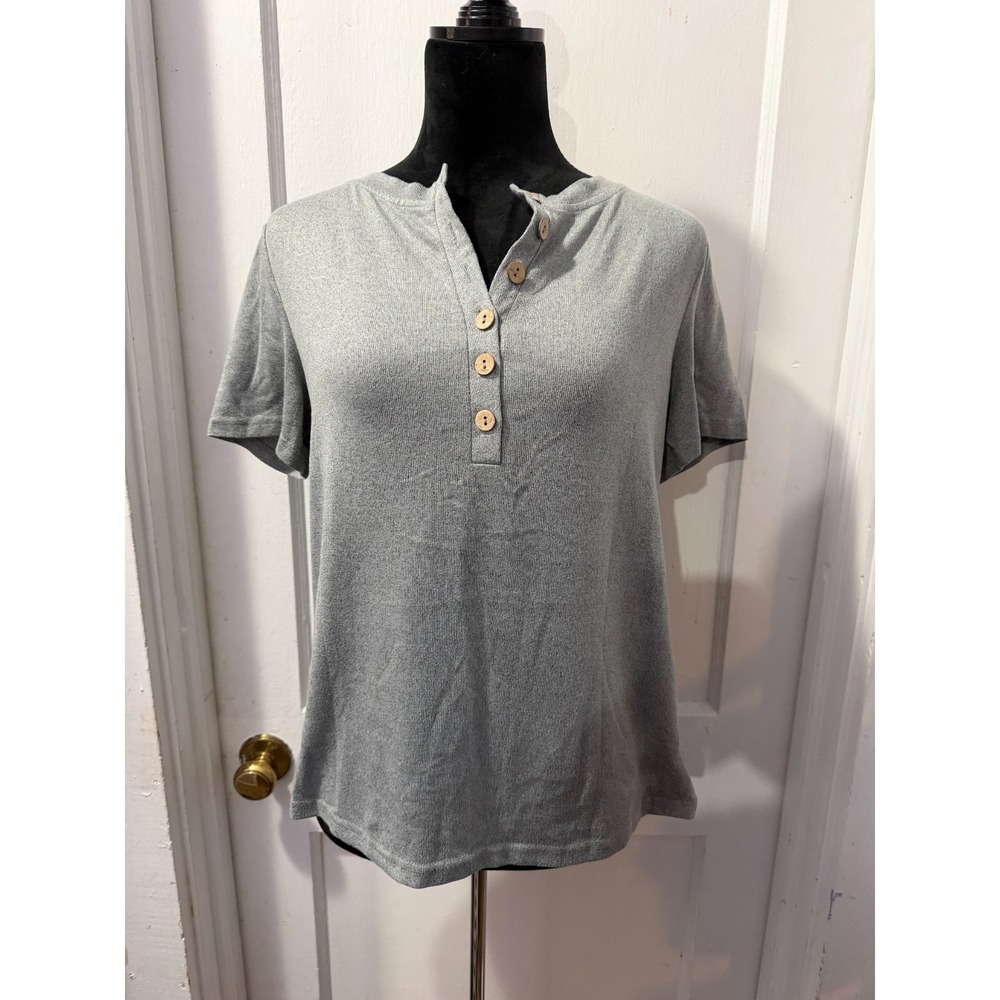 SHEIN Grey Ribbed Short Sleeve Top in M